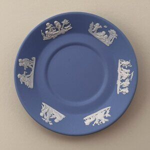 Wedgwood Blue Jasperware Small Round Saucer with White Motif